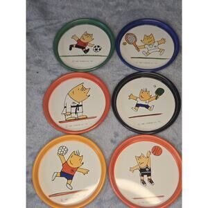 COOB'92 Cobi Cartoon Olympic Round Plastic Coaster Set of 6 Vintage 1988